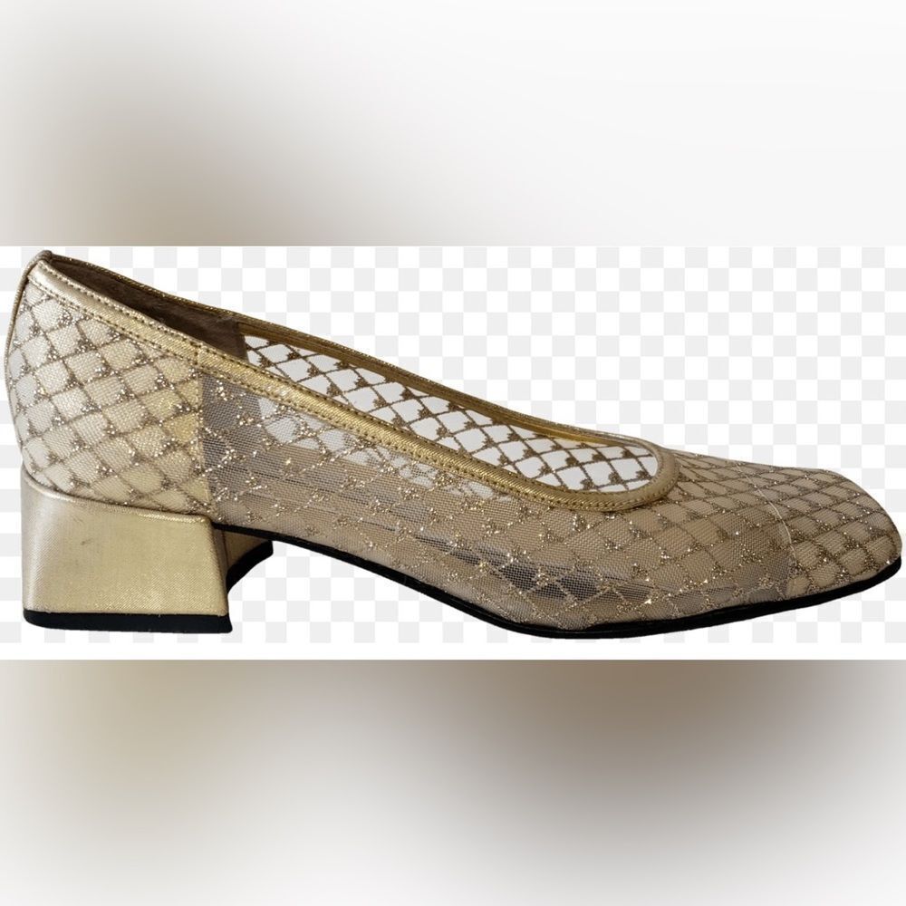 NEW Nina Samson Vintage Gold Mesh Low Blocked heel  Square Toe Shoes 9